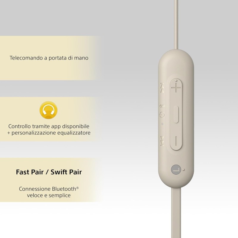 SONY WI-C100 - Cuffie Wireless Bluetooth, Fino a 25 Ore di Autonomia, Microfono Integrato per Telefonate, Compatibile con Assistente Vocale (Crema) - Crema