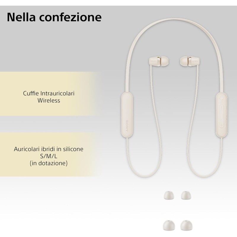 SONY WI-C100 - Cuffie Wireless Bluetooth, Fino a 25 Ore di Autonomia, Microfono Integrato per Telefonate, Compatibile con Assistente Vocale (Crema) - Crema