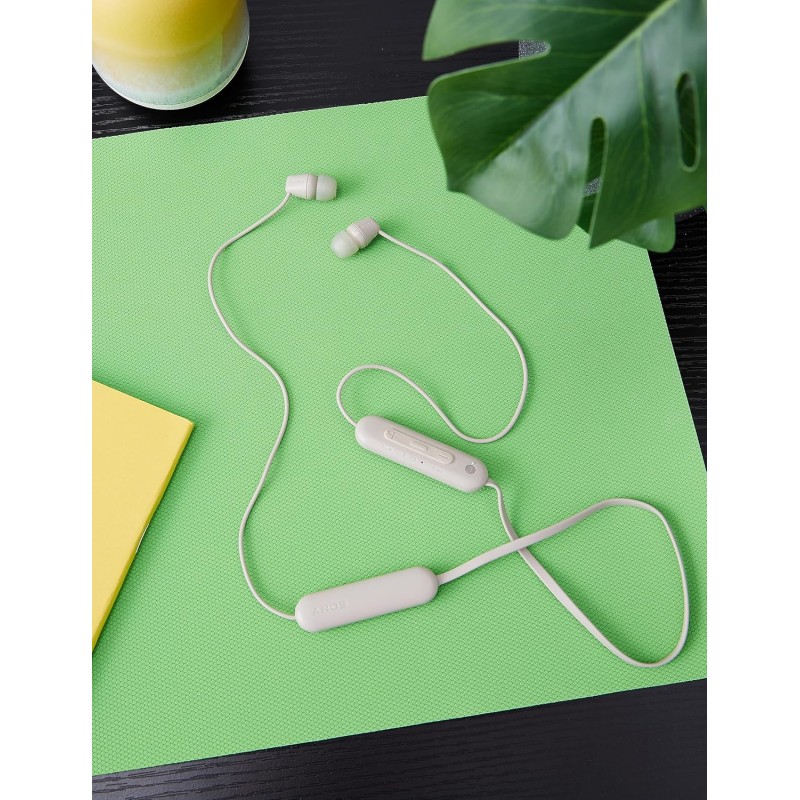 SONY WI-C100 - Cuffie Wireless Bluetooth, Fino a 25 Ore di Autonomia, Microfono Integrato per Telefonate, Compatibile con Assistente Vocale (Crema) - Crema