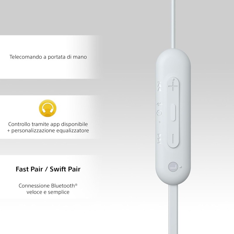 Sony WI-C100 - Cuffie wireless bluetooth, Fino a 25 ore di autonomia, Microfono integrato per telefonate, Compatibile con assistente vocale (Bianco), Unica - Bianco