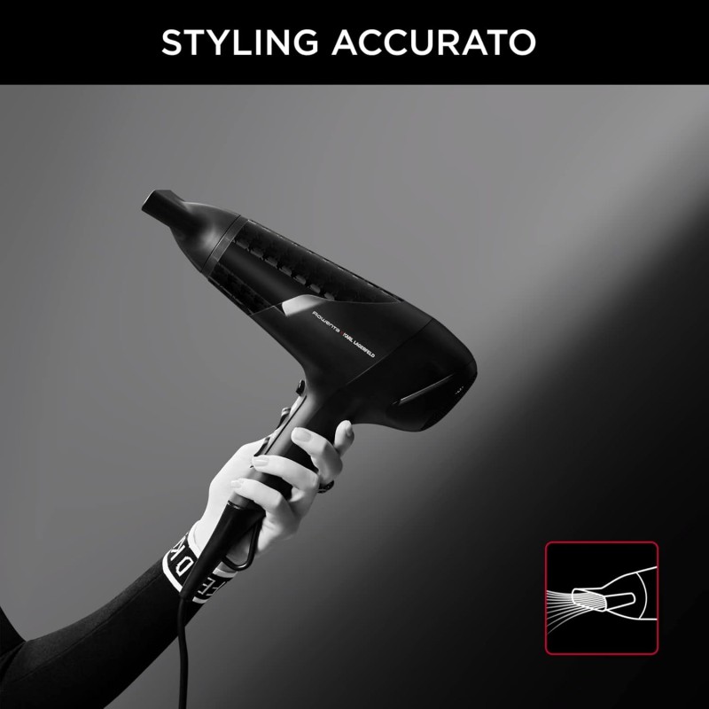 Rowenta CV581LF0 Studio Dry, Asciugacapelli con Tecnologia Effiwatts, Phon per Capelli Potenza 2100W, Impostazione Thermo Control, 1 Concentratore 12mm, 6 Combinazioni di Velocità/Temperatura