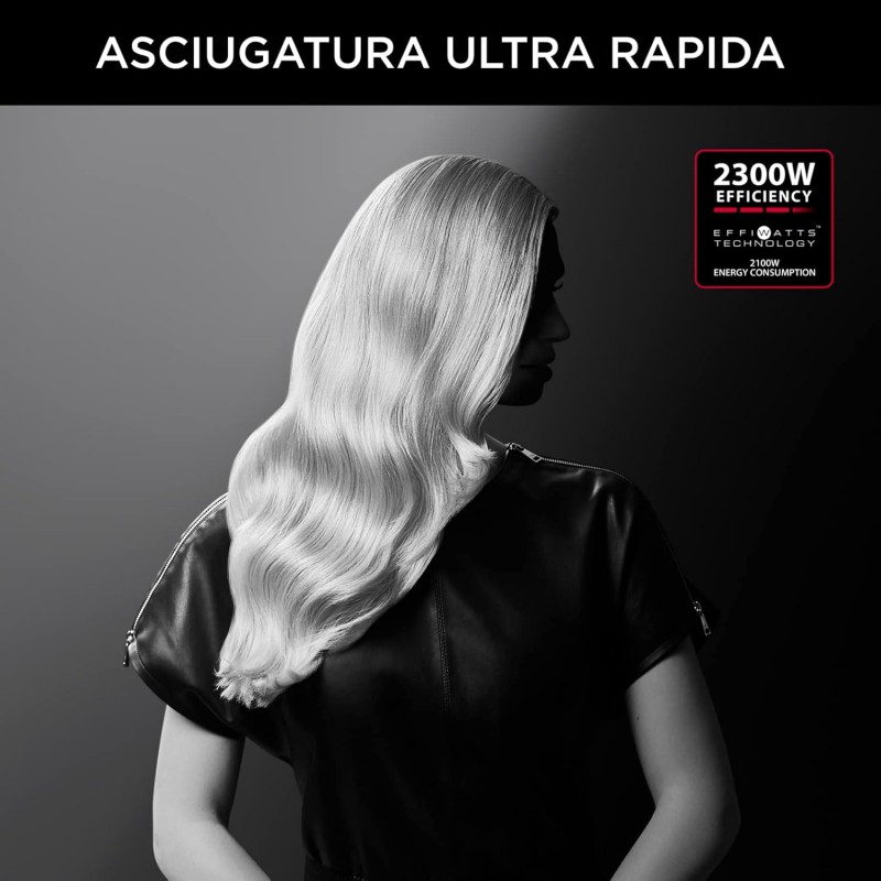 Rowenta CV581LF0 Studio Dry, Asciugacapelli con Tecnologia Effiwatts, Phon per Capelli Potenza 2100W, Impostazione Thermo Control, 1 Concentratore 12mm, 6 Combinazioni di Velocità/Temperatura