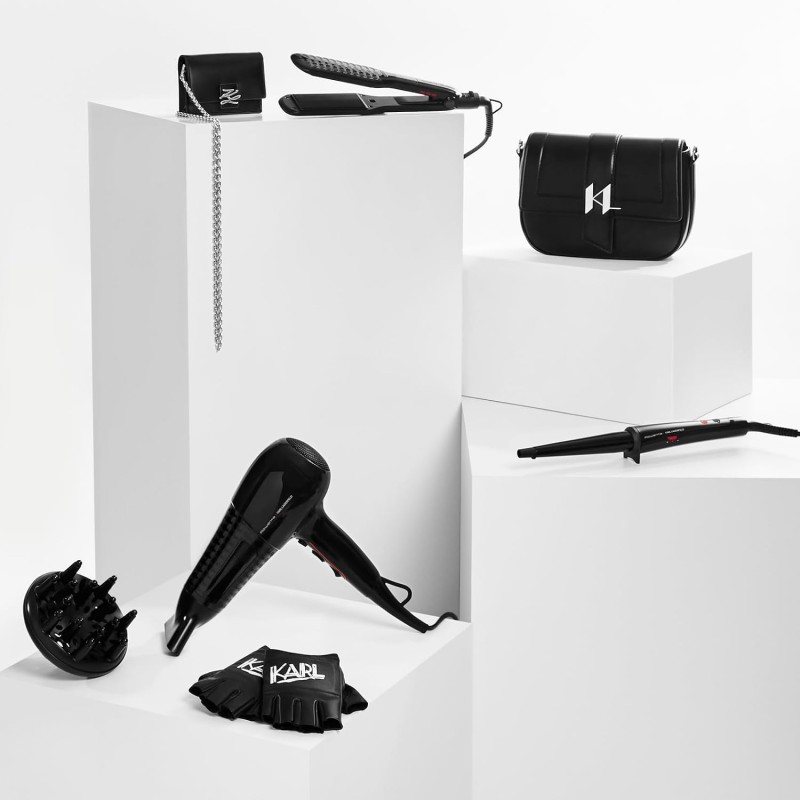 Rowenta x Karl Lagerfeld CV591L Powerline Asciugacapelli, 2300 W, Boost di Ioni, Impostazione Thermo Control per Proteggere i Capelli, 6 Impostazioni di Velocità/Temperatura