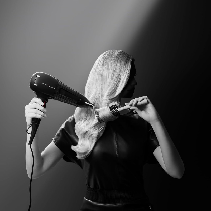 Rowenta x Karl Lagerfeld CV591L Powerline Asciugacapelli, 2300 W, Boost di Ioni, Impostazione Thermo Control per Proteggere i Capelli, 6 Impostazioni di Velocità/Temperatura