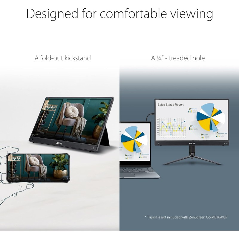 ASUS ZenScreen GO Monitor da Gaming Portatile 15.6” 1080P FHD (MB16AWP) - Monitor da Viaggio IPS USB-C e HDMI, Mirroring Wireless, Cavalletto Integrato, Monitor Esterno per Laptop, Macbook e Telefono ASUS ZenScreen GO Monitor da Gaming Portatile 15.6” 1080P FHD (MB16AWP) - Monitor da Viaggio IPS USB-C e HDMI, Mirroring Wireless, Cavalletto Integrato, Monitor Esterno per Laptop, Macbook e Telefono