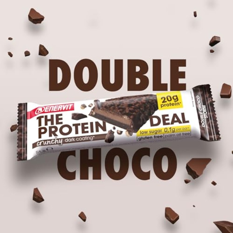 Enervit, The Protein Deal Crunchy Double Choco Storm, Barrette Proteiche, Gusto Cioccolato Fondente, 20g di Proteine, 0,1g di Zuccheri, Snack Goloso, Senza Glutine, 12 Barrette da 55g - 55 g (Confezione da 12) Enervit, The Protein Deal Crunchy Double Choco Storm, Barrette Proteiche, Gusto Cioccolato Fondente, 20g di Proteine, 0,1g di Zuccheri, Snack Goloso, Senza Glutine, 12 Barrette da 55g - 55 g (Confezione da 12)
