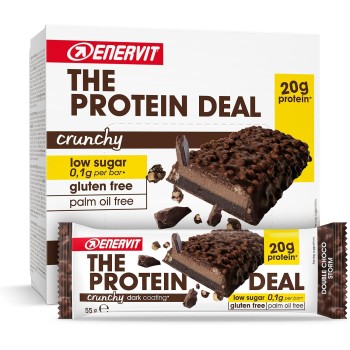 Enervit, The Protein Deal Crunchy Double Choco Storm, Barrette Proteiche, Gusto Cioccolato Fondente, 20g di Proteine, 0,1g di Zuccheri, Snack Goloso, Senza Glutine, 12 Barrette da 55g - 55 g (Confezione da 12)