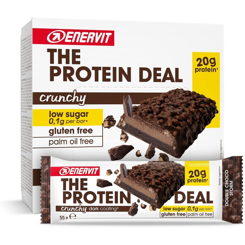 Enervit, The Protein Deal Crunchy Double Choco Storm, Barrette Proteiche, Gusto Cioccolato Fondente, 20g di Proteine, 0,1g di Zuccheri, Snack Goloso, Senza Glutine, 12 Barrette da 55g - 55 g (Confezione da 12) Enervit, The Protein Deal Crunchy Double Choco Storm, Barrette Proteiche, Gusto Cioccolato Fondente, 20g di Proteine, 0,1g di Zuccheri, Snack Goloso, Senza Glutine, 12 Barrette da 55g - 55 g (Confezione da 12)