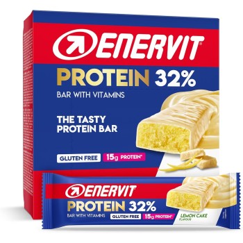 Enervit, Protein Bar 32% Lemon Cake, Barrette Proteiche, 15g di Proteine, con Vitamina D e B6, Gusto Lemon Cake, Per il Recupero dopo lo Sport, Senza Glutine, 12 Barrette da 48g