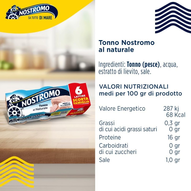 Nostromo - Tonno al naturale, 6 lattine da 70gr. Meno dell'1% di grassi, senza conservanti - 56 g (Confezione da 6)
