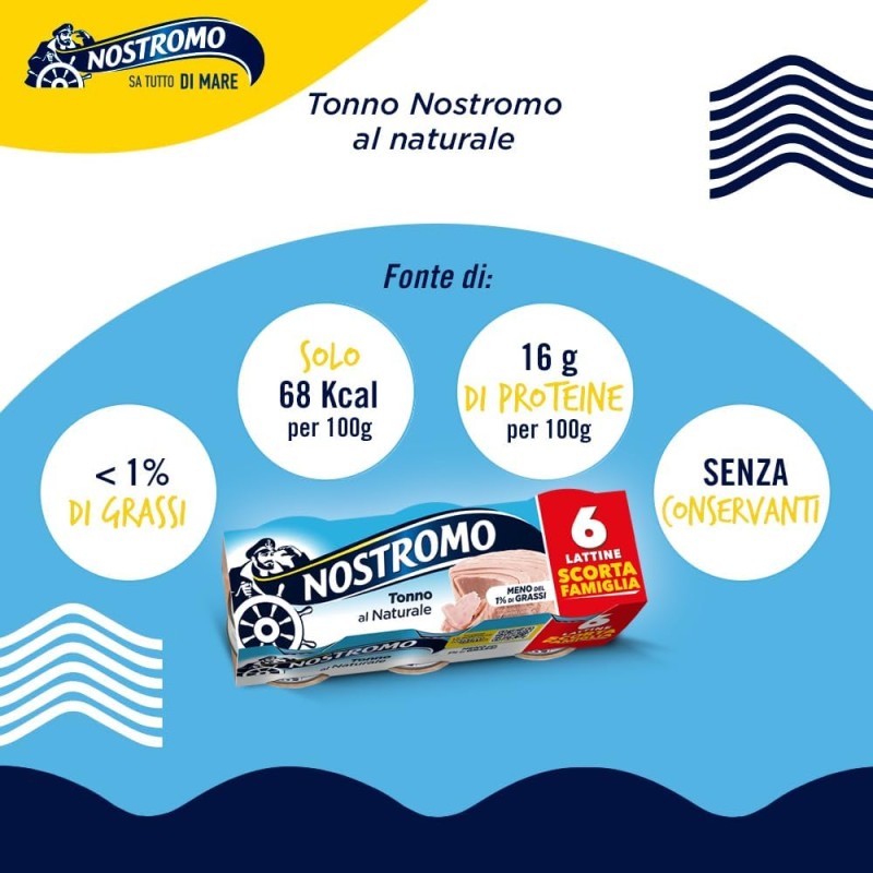 Nostromo - Tonno al naturale, 6 lattine da 70gr. Meno dell'1% di grassi, senza conservanti - 56 g (Confezione da 6)