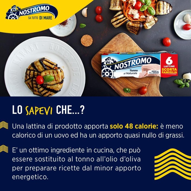 Nostromo - Tonno al naturale, 6 lattine da 70gr. Meno dell'1% di grassi, senza conservanti - 56 g (Confezione da 6)