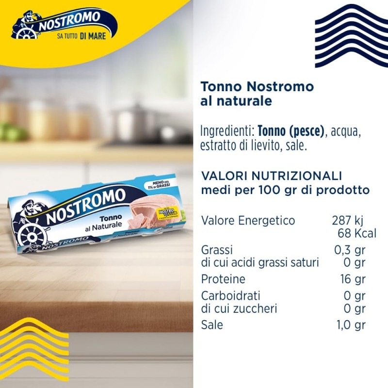 Nostromo Tonno al Naturale 70g – Confezione da 3 Lattine, Meno dell'1% di Grassi, Senza Conservanti – Tonno Magro e Proteico - 70 g (Confezione da 3)