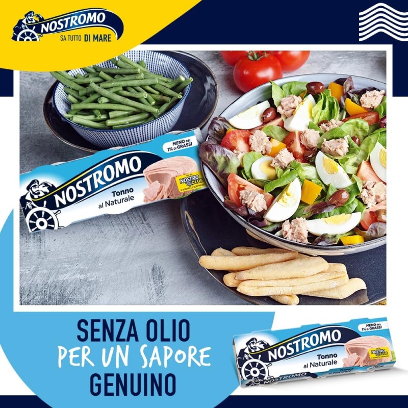 Nostromo Tonno al Naturale 70g – Confezione da 3 Lattine, Meno dell'1% di Grassi, Senza Conservanti – Tonno Magro e Proteico - 70 g (Confezione da 3)