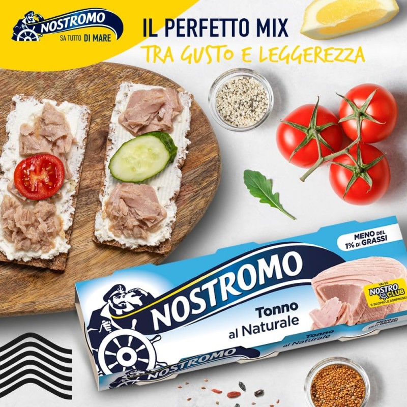 Nostromo Tonno al Naturale 70g – Confezione da 3 Lattine, Meno dell'1% di Grassi, Senza Conservanti – Tonno Magro e Proteico - 70 g (Confezione da 3)