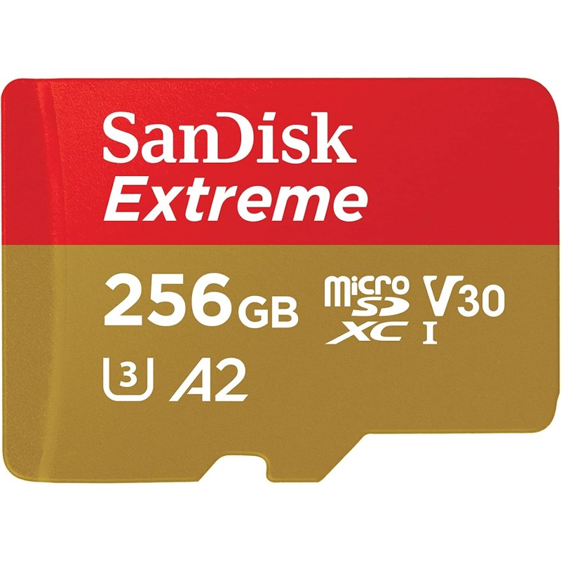 SanDisk Extreme 256GB scheda microSDXC + RescuePro Deluxe, Micro SD fino a 190 MB/s, + adattatore SD, con prestazioni app A2, UHS-I, Class 10, U3, V30 - 256GB