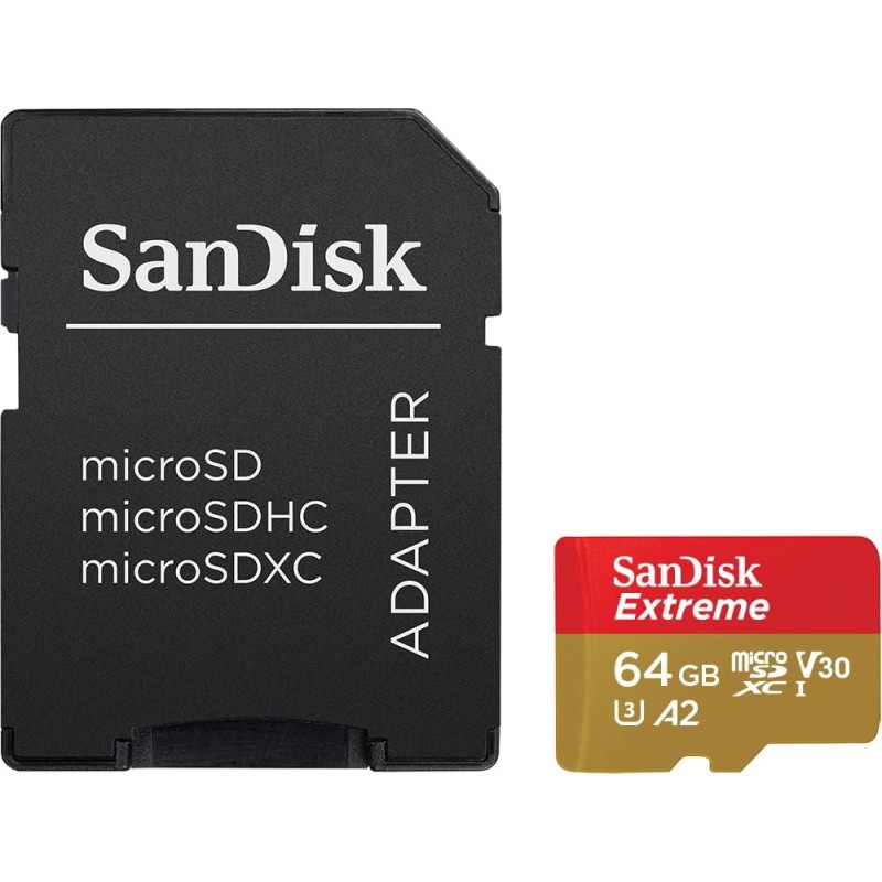 SanDisk 64 GB Scheda microSDXC Extreme per Action Cam e Drones + adattatore SD + RescuePRO Deluxe, fino a 170 MB/s, con A2 App Performance, UHS-I, Classe 10, U3, V30 - 64GB