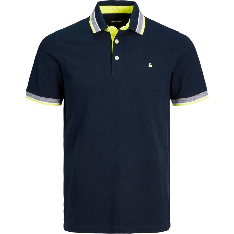 JACK & JONES Polo Plain Shirt Collar Polo - 6XL Plus Blu Scuro / Dettaglio: Neon JACK & JONES Polo Plain Shirt Collar Polo - 6XL Plus Blu Scuro / Dettaglio: Neon