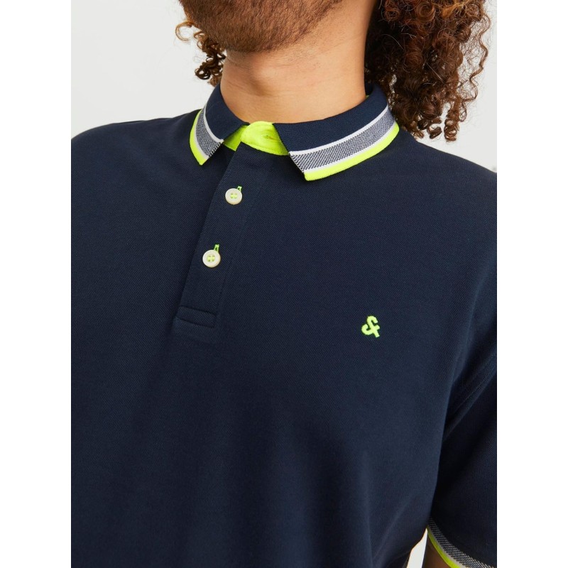 JACK & JONES Polo Plain Shirt Collar Polo - 6XL Plus Blu Scuro / Dettaglio: Neon JACK & JONES Polo Plain Shirt Collar Polo - 6XL Plus Blu Scuro / Dettaglio: Neon