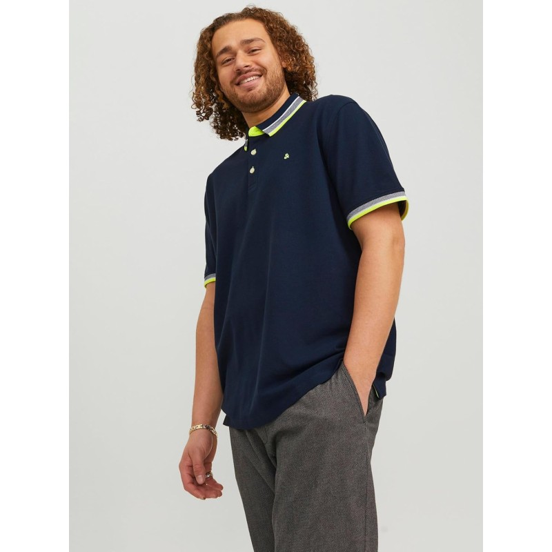 JACK & JONES Polo Plain Shirt Collar Polo - 6XL Plus Blu Scuro / Dettaglio: Neon JACK & JONES Polo Plain Shirt Collar Polo - 6XL Plus Blu Scuro / Dettaglio: Neon