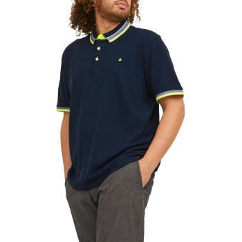 JACK & JONES Polo Plain Shirt Collar Polo - 6XL Plus Blu Scuro / Dettaglio: Neon