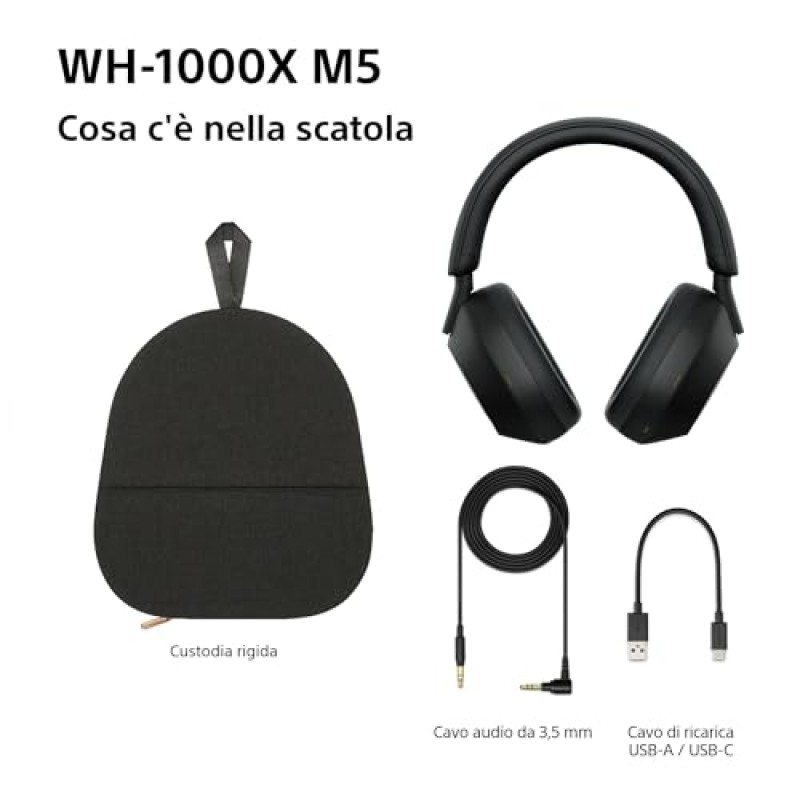 Sony WH-1000XM5 Custodia Rigida | Cuffie Wireless Premium con Cancellazione del Rumore, Bluetooth, Chiamate Chiare,Hi-Res Audio, Fino a 30 Ore di Autonomia, Compatibili con iOS e Android – Black - Nero Sony WH-1000XM5 Custodia Rigida | Cuffie Wireless Premium con Cancellazione del Rumore, Bluetooth, Chiamate Chiare,Hi-Res Audio, Fino a 30 Ore di Autonomia, Compatibili con iOS e Android – Black - Nero