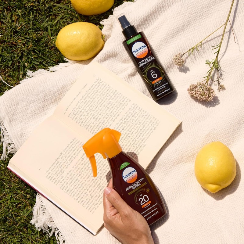 Leocrema - Crema Solare Abbronzante Spray SPF 20, Con Attivatore di Melanina, Assorbimento Rapido e Resistente all'Acqua, 250ml