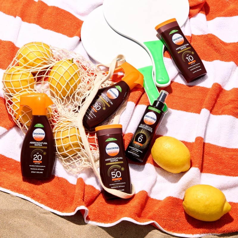 Leocrema - Crema Solare Abbronzante Spray SPF 20, Con Attivatore di Melanina, Assorbimento Rapido e Resistente all'Acqua, 250ml