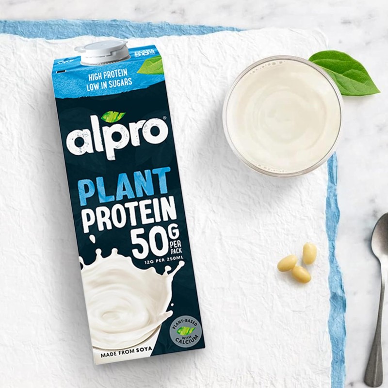 ALPRO PROTEIN 50g, Bevanda alla SOIA, 100% vegetale con vitamine B2, B12 e D (8 confezioni x 1 Litro)