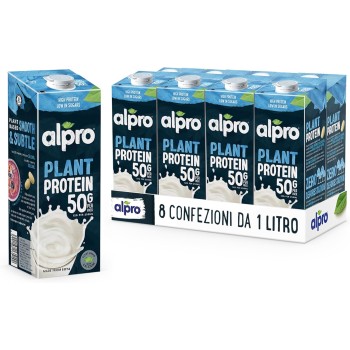 ALPRO PROTEIN 50g, Bevanda alla SOIA, 100% vegetale con vitamine B2, B12 e D (8 confezioni x 1 Litro)