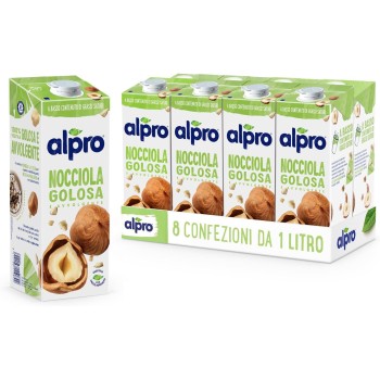 ALPRO CLASSICO, Bevanda alla NOCCIOLA, 100% vegetale con vitamine B2, B12 e D (8 confezioni x 1 Litro)