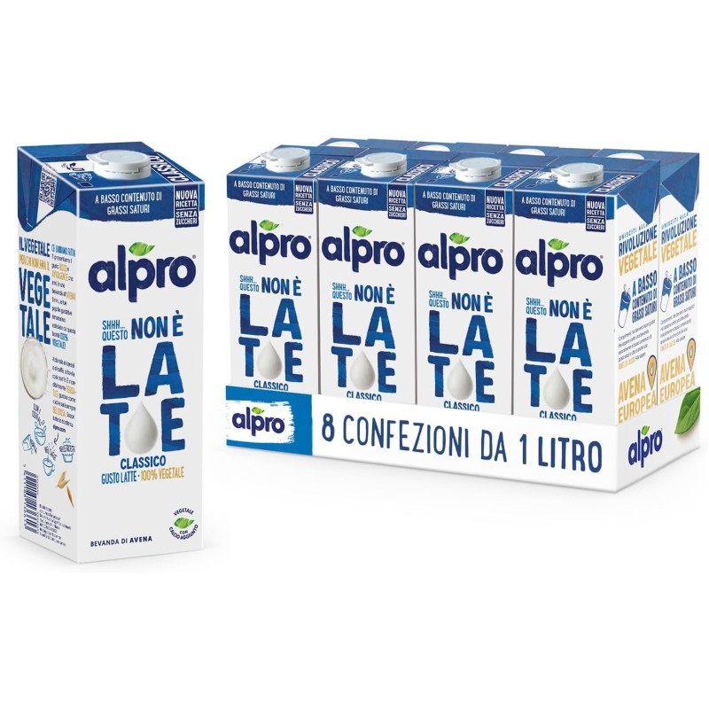 ALPRO, QUESTO NON È LATTE - Bevanda all' AVENA, Classico, 100% Vegetale, Gusto Latte (8 confezioni x 1 Litro) ALPRO, QUESTO NON È LATTE - Bevanda all' AVENA, Classico, 100% Vegetale, Gusto Latte (8 confezioni x 1 Litro)