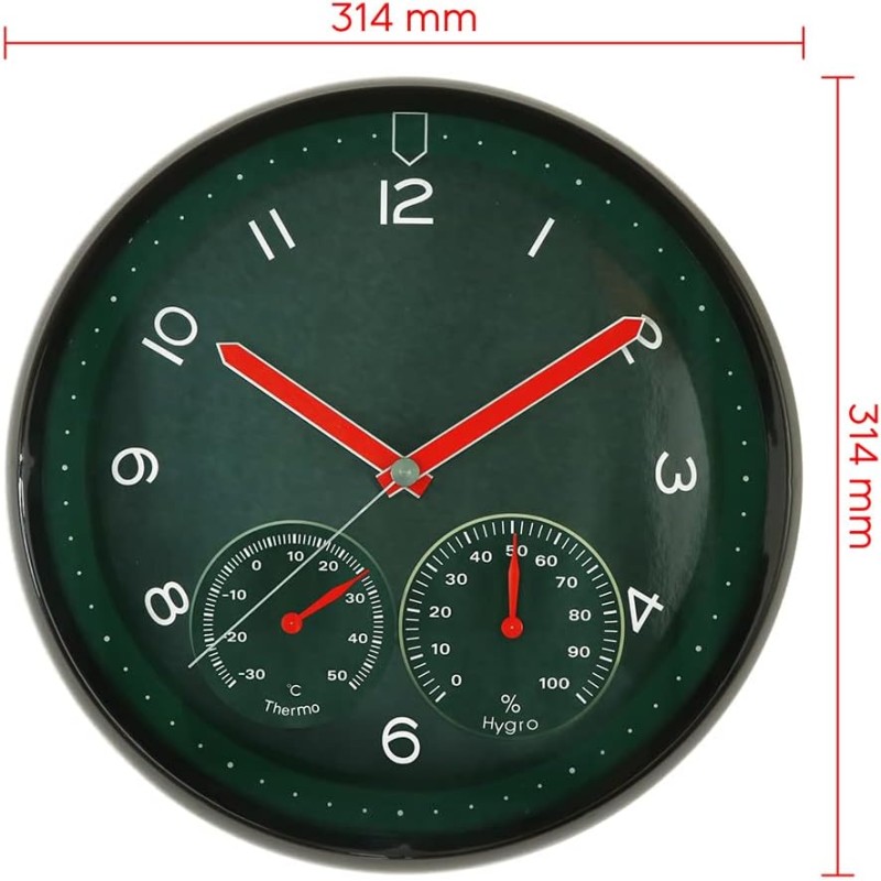 MPM Quality Orologio da parete in plastica, verde, motore a passo al quarzo, igrometro, termometro, indicatore di temperatura e umidità, quadrante originale, E01.3084.40, ∅ 314 x 45 mm - ∅ 314 x 45 mm Verde MPM Quality Orologio da parete in plastica, verde, motore a passo al quarzo, igrometro, termometro, indicatore di temperatura e umidità, quadrante originale, E01.3084.40, ∅ 314 x 45 mm - ∅ 314 x 45 mm Verde