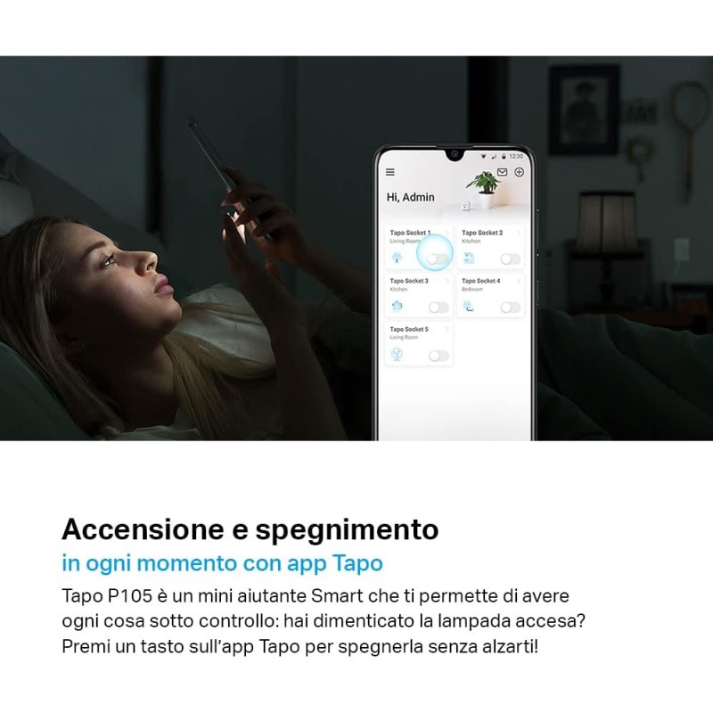 Tapo P105 - Presa Smart Italiana, WiFi Intelligente Smart Plug, Controllo Vocale, Compatibile con Alexa e Google Home, Controllo Remoto Tramite APP Tapo, Tempo di Preselezione