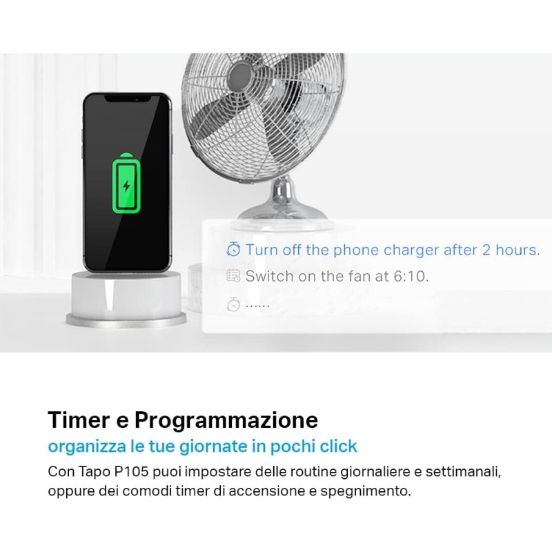Tapo P105 - Presa Smart Italiana, WiFi Intelligente Smart Plug, Controllo Vocale, Compatibile con Alexa e Google Home, Controllo Remoto Tramite APP Tapo, Tempo di Preselezione