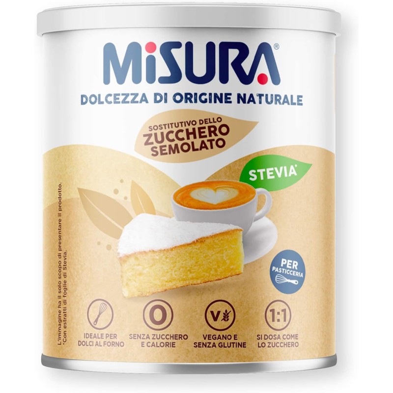 Misura Pasticceria Stevia Dolcificante in Cristalli Finissimi, Sostitutivo Dello Zucchero Semolato, Zero Calorie, Senza Glutine, Origine Naturale, Dolcificante Vegano Ideale per Dolci, 500g - 500 g (Confezione da 1)