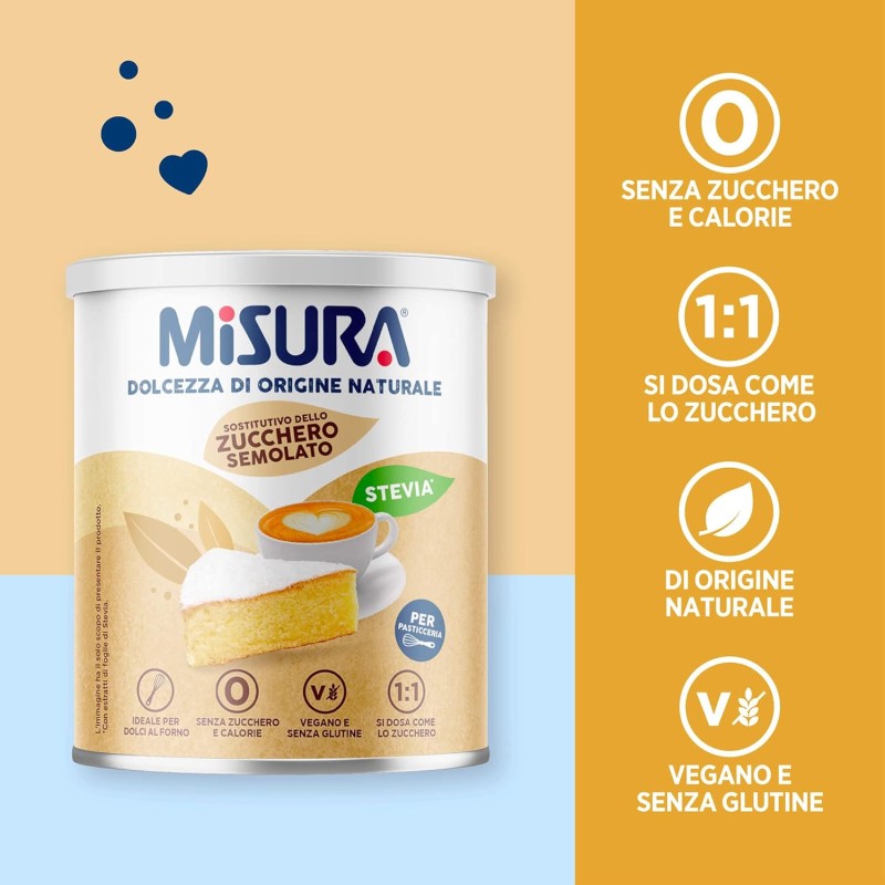 Misura Pasticceria Stevia Dolcificante in Cristalli Finissimi, Sostitutivo Dello Zucchero Semolato, Zero Calorie, Senza Glutine, Origine Naturale, Dolcificante Vegano Ideale per Dolci, 500g - 500 g (Confezione da 1)