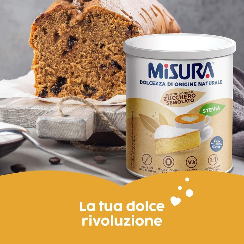 Misura Pasticceria Stevia Dolcificante in Cristalli Finissimi, Sostitutivo Dello Zucchero Semolato, Zero Calorie, Senza Glutine, Origine Naturale, Dolcificante Vegano Ideale per Dolci, 500g - 500 g (Confezione da 1)