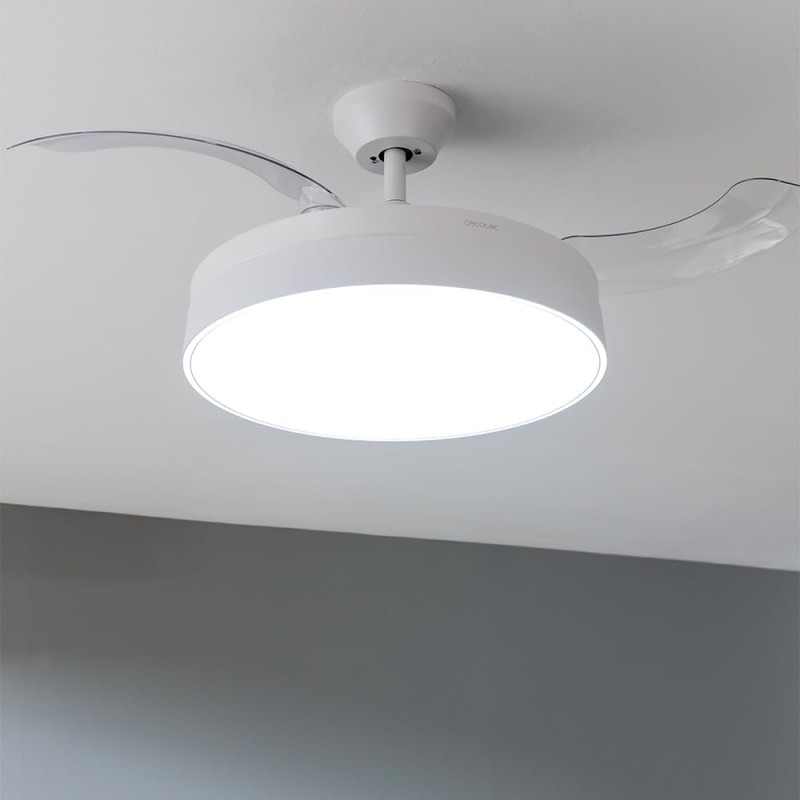 Cecotec Ventilatore da Soffitto con Luce e Pale Retrattilie EnergySilence Aero 4280 invisibile White. 40 W, diametro 106 cm, timer, 3 tonalità di luce, funzione estate-inverno - Bianco