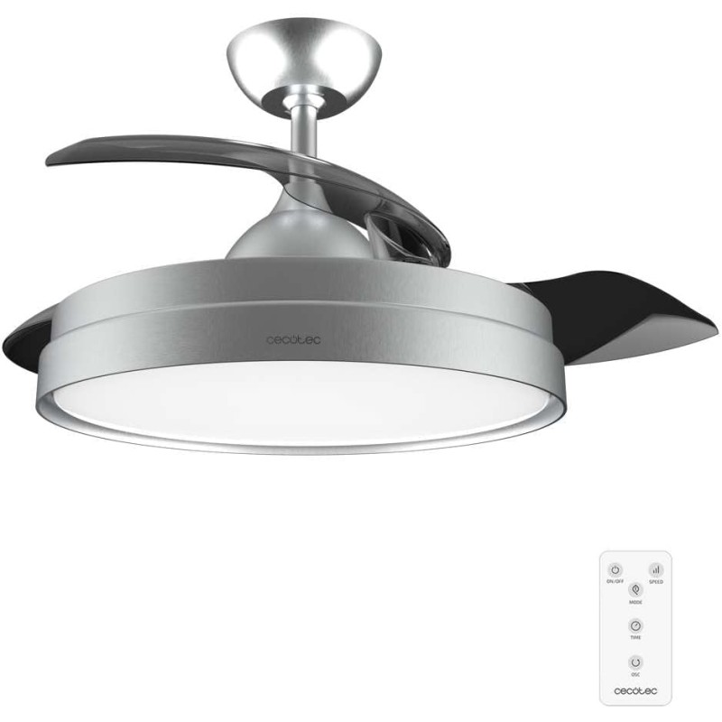 Cecotec Ventilatore da Soffitto con Luce e Pale Retrattilie EnergySilence Aero 4280 Invisible Steel. 40 W, Diametro 42" (106 cm), Timer, 3 Tonalità di Luce, Funzione Estate-Inverno - Acciaio Inox