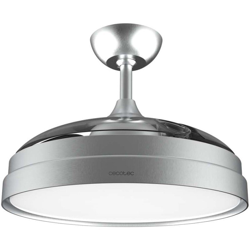Cecotec Ventilatore da Soffitto con Luce e Pale Retrattilie EnergySilence Aero 4280 Invisible Steel. 40 W, Diametro 42" (106 cm), Timer, 3 Tonalità di Luce, Funzione Estate-Inverno - Acciaio Inox