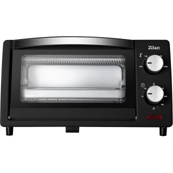 Zilan, Forno Elettrico 9 Litri, Doppio Vetro di Sicurezza, Timer, 2 Pz Resistenza al Quarzo, Vassoio raccoglibriciole, 1 Teglia Quadrata, Griglia Cromata, 800 Watt