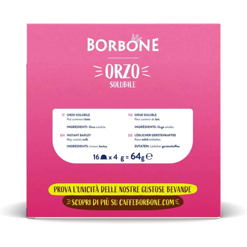Caffè Borbone Orzo Solubile - 64 capsule (4 confezioni da 16) - Compatibili con le Macchine Nescafè* Dolce Gusto* - Orzo