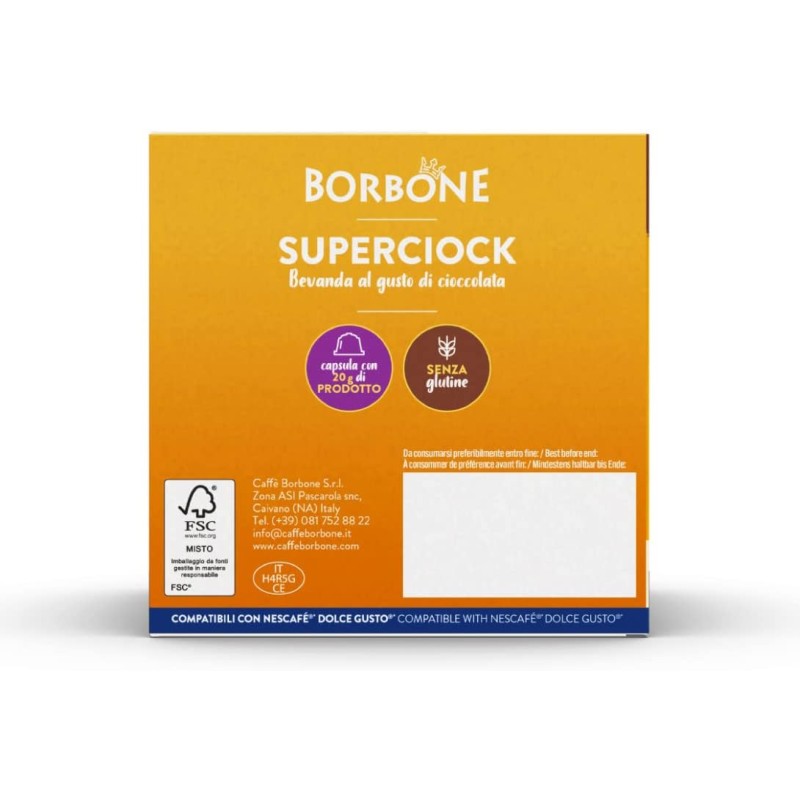 Caffè Borbone SuperCiock - Bevanda al gusto di cioccolata - 64 capsule (4 confezioni da 16) - Compatibili con le Macchine Nescafè* Dolce Gusto* - SuperCiock