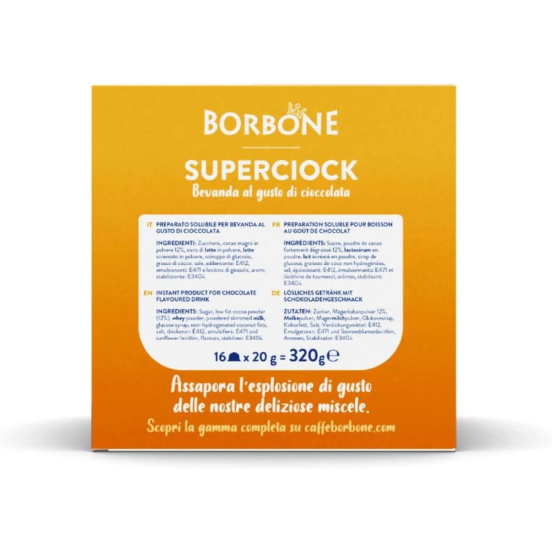 Caffè Borbone SuperCiock - Bevanda al gusto di cioccolata - 64 capsule (4 confezioni da 16) - Compatibili con le Macchine Nescafè* Dolce Gusto* - SuperCiock