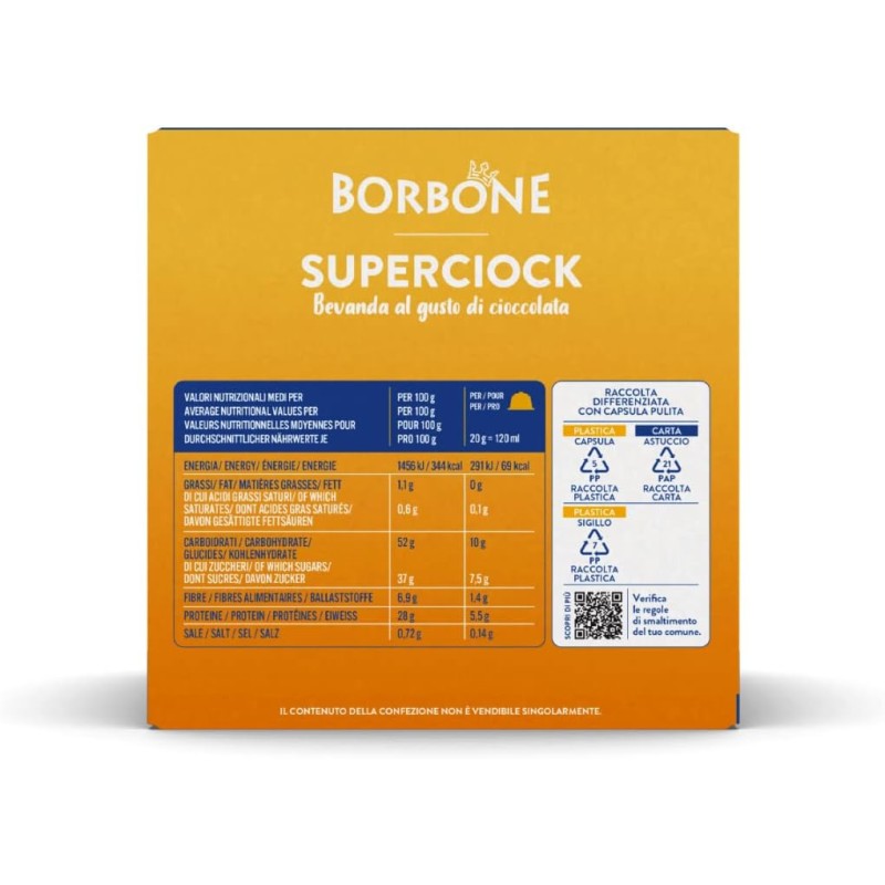 Caffè Borbone SuperCiock - Bevanda al gusto di cioccolata - 64 capsule (4 confezioni da 16) - Compatibili con le Macchine Nescafè* Dolce Gusto* - SuperCiock