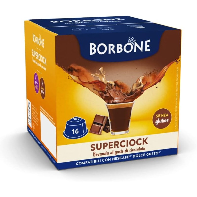 Caffè Borbone SuperCiock - Bevanda al gusto di cioccolata - 64 capsule (4 confezioni da 16) - Compatibili con le Macchine Nescafè* Dolce Gusto* - SuperCiock