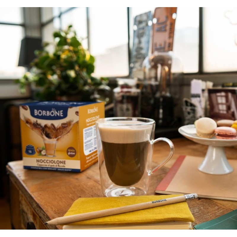 Caffè Borbone Nocciolone - Cappuccino al gusto di Nocciola - 64 capsule (4 confezioni da 16) - Compatibili con le Macchine Nescafè* Dolce Gusto* - Nocciolone