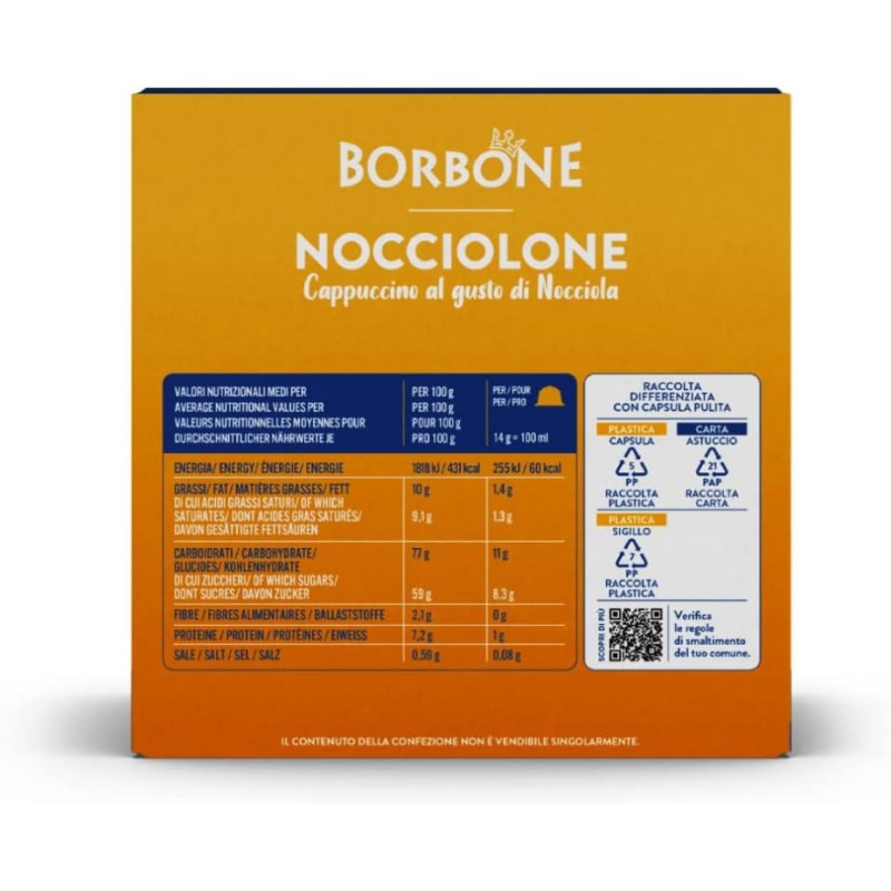 Caffè Borbone Nocciolone - Cappuccino al gusto di Nocciola - 64 capsule (4 confezioni da 16) - Compatibili con le Macchine Nescafè* Dolce Gusto* - Nocciolone