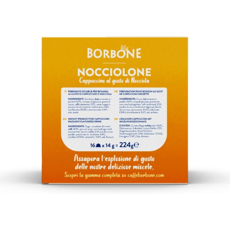 Caffè Borbone Nocciolone - Cappuccino al gusto di Nocciola - 64 capsule (4 confezioni da 16) - Compatibili con le Macchine Nescafè* Dolce Gusto* - Nocciolone